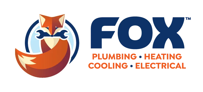 Logo for Fox Plumbing, Heating, Cooling, Electrical featuring a stylized fox holding wrenches next to the company name and service list.